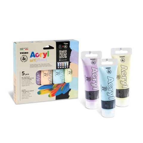 Colore acrilico Primo in bottiglia PET con tappo dosatore 75 ml tinte pastello - conf. 5 pezzi - 4212TATM5PAST